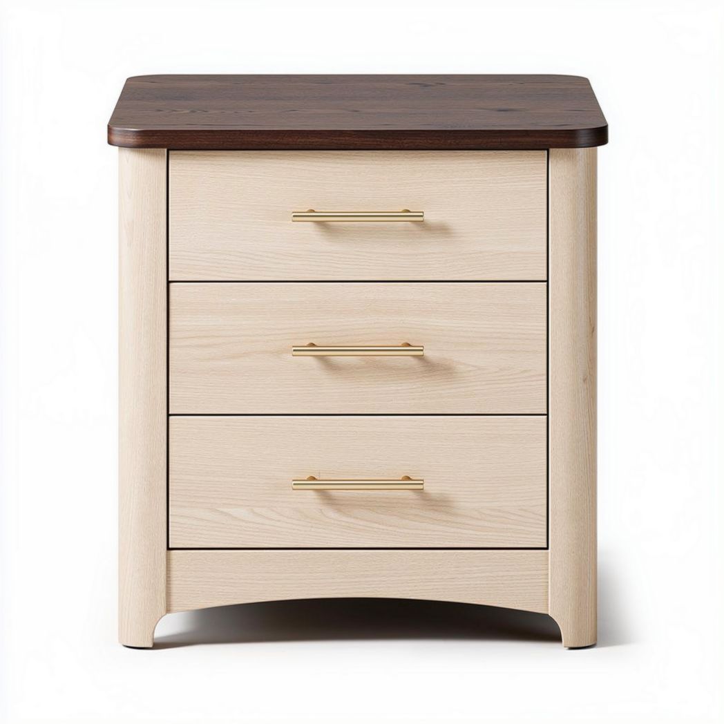Wooden nightstand with three drawers and contrasting top in natural finish 40 x 45 x 50cm