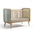 Wooden crib with padded mattress and safety bars in natural finish 120 x 60 x 80cm