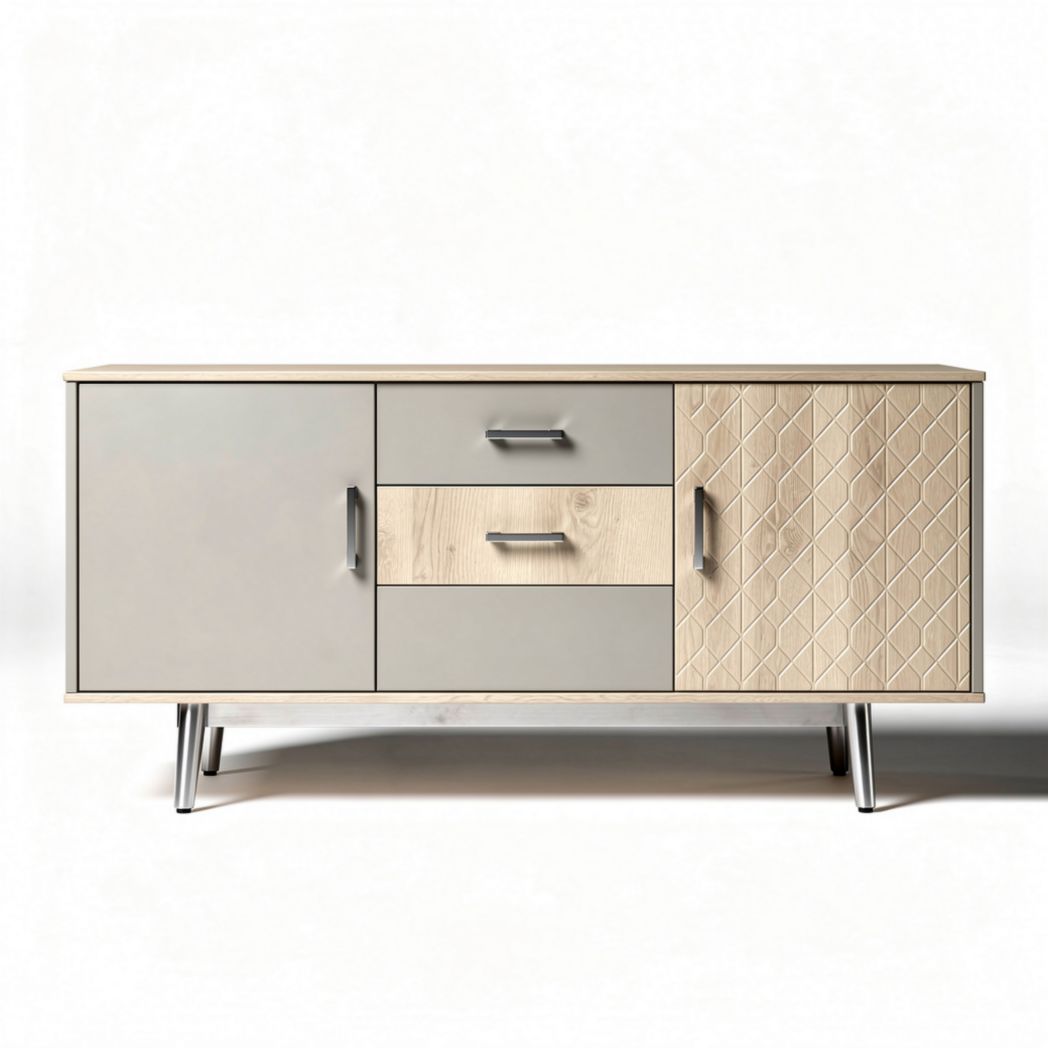 Modern wooden sideboard with three drawers and two color finishes 150 x 40 x 70cm