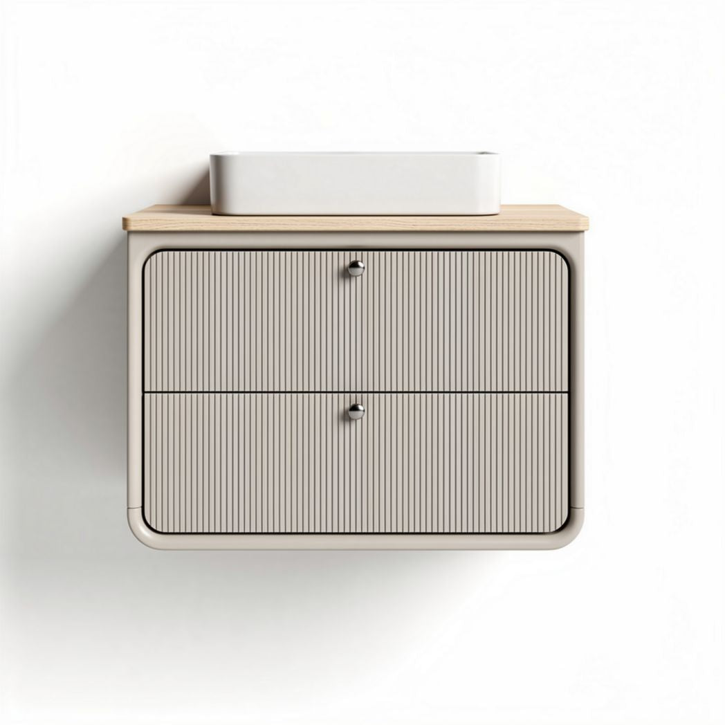 Modern nightstand with two drawers and wooden top in gray and beige 50 x 40 x 30cm