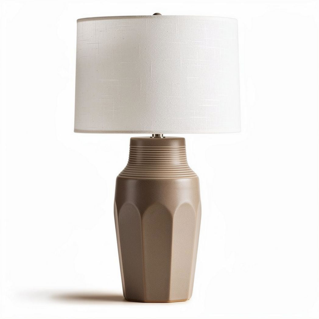 Ceramic table lamp with white fabric shade 30 x 30 x 60cm taupe finish