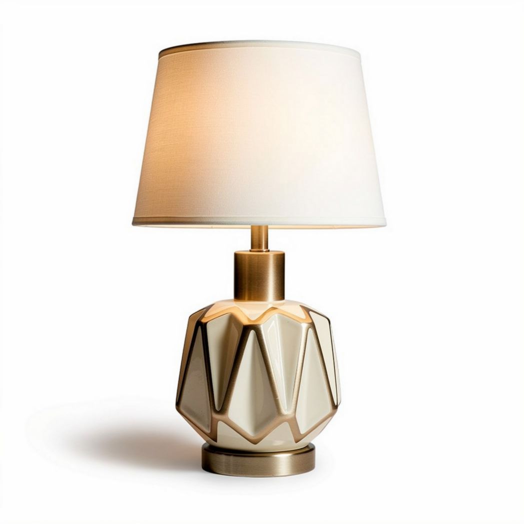 Ceramic table lamp with geometric shape and fabric shade 30 x 30 x 50cm