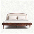 Mid-century modern wood platform bed frame with upholstered headboard 210 x 180 x 110cm