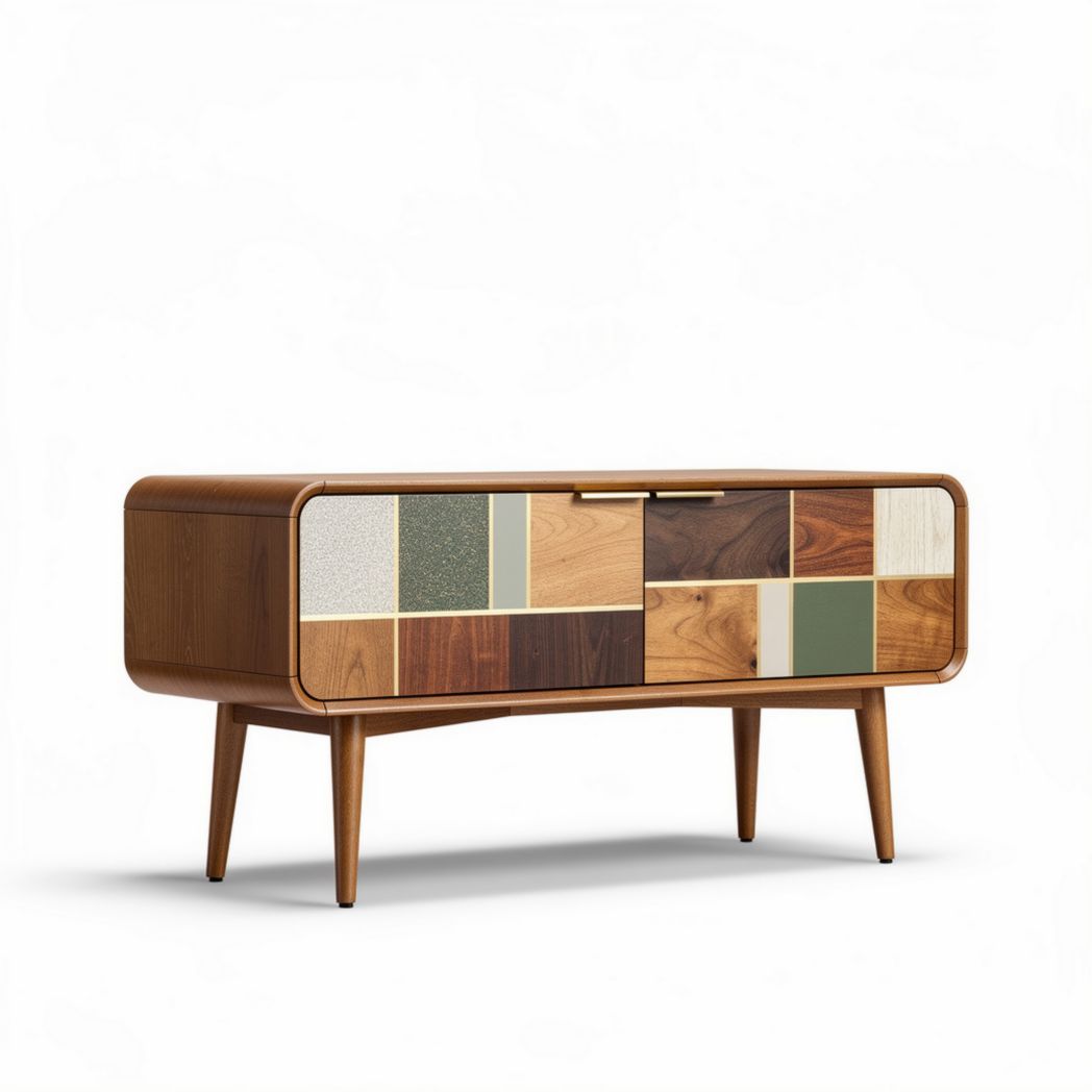 Wooden sideboard with mixed material doors for living room storage 150 x 40 x 60cm