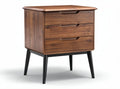 Wooden nightstand with three drawers and black metal legs 40 x 30 x 45cm