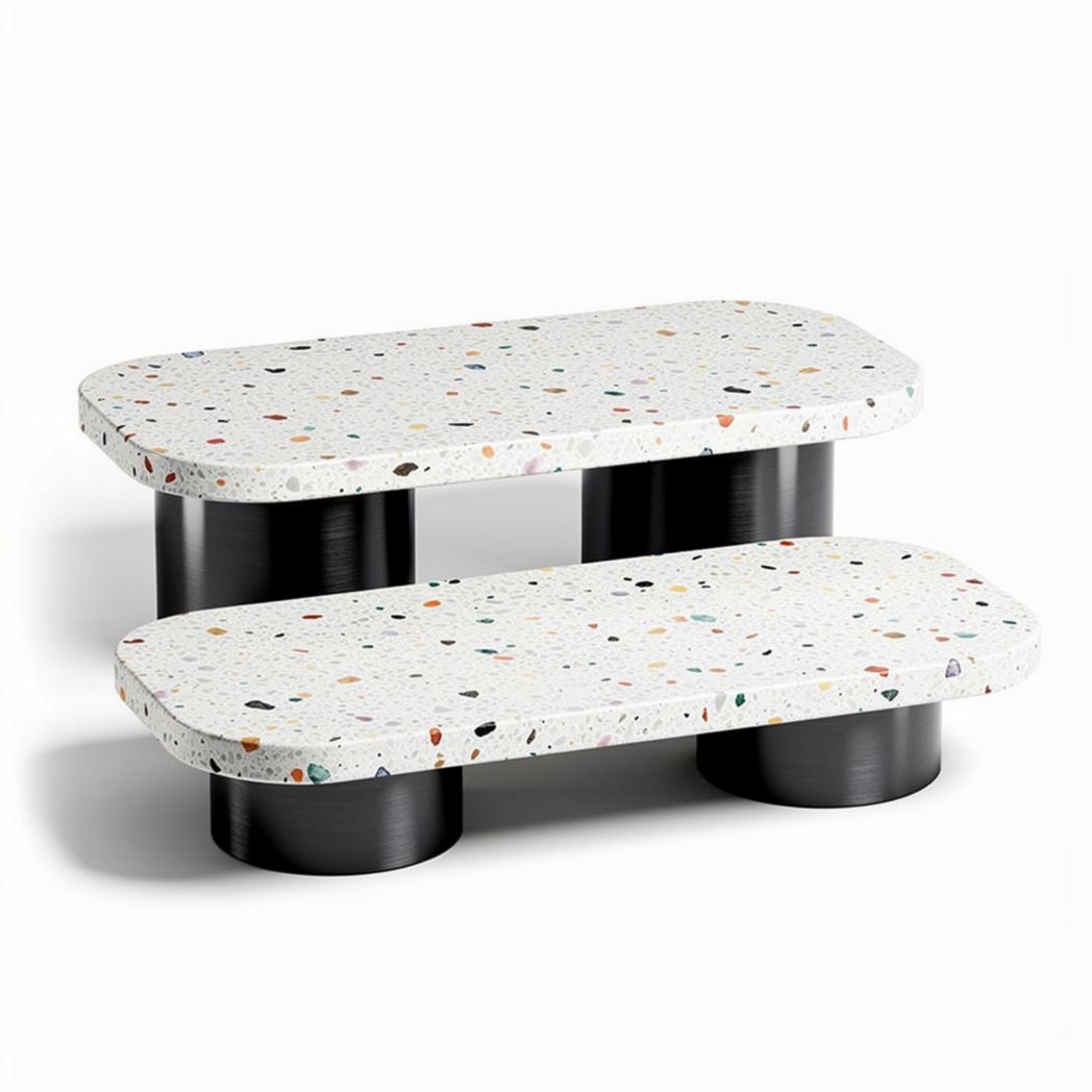 Terrazzo coffee table in white and black 120 x 60 x 40cm for living room use