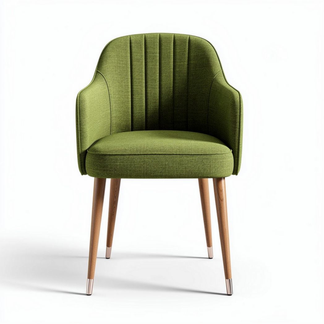 Green upholstered accent chair with wooden legs 60 x 60 x 80cm